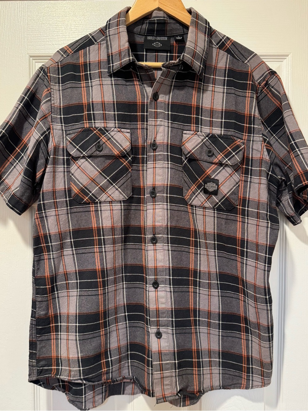 Harley-Davidson Black Gray Orange Plaid Short-Sleeve Shirt